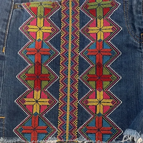 Embroidered Blue Jean Shorts - Picture 3 of 5